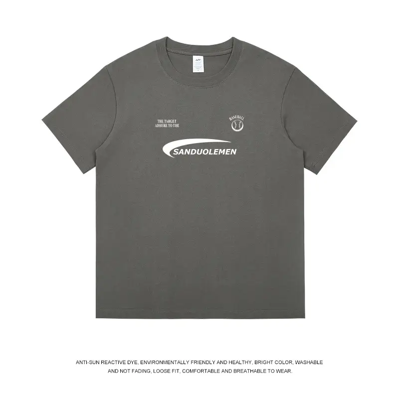 Men Black T-Shirt American Style Print Short Sleeve Cotton