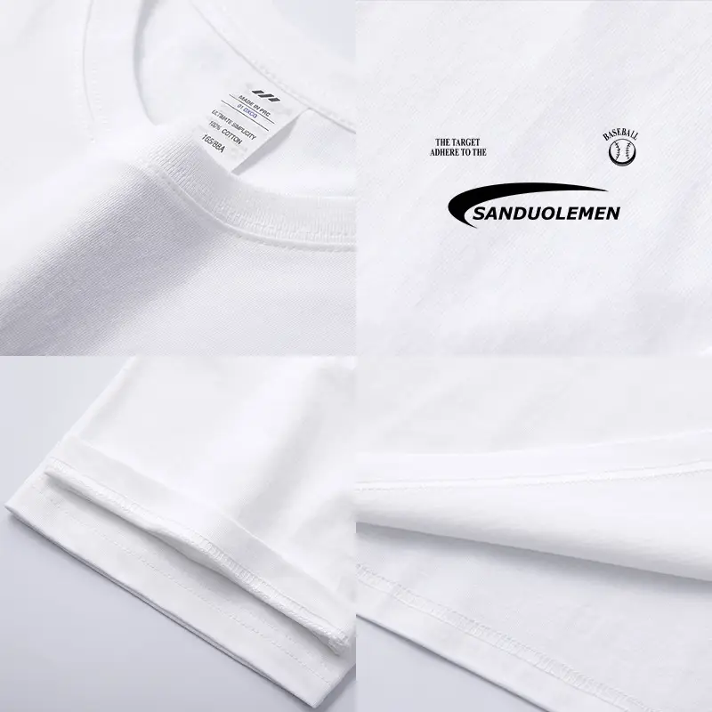 Men Black T-Shirt American Style Print Short Sleeve Cotton