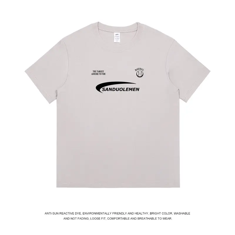 Men Black T-Shirt American Style Print Short Sleeve Cotton