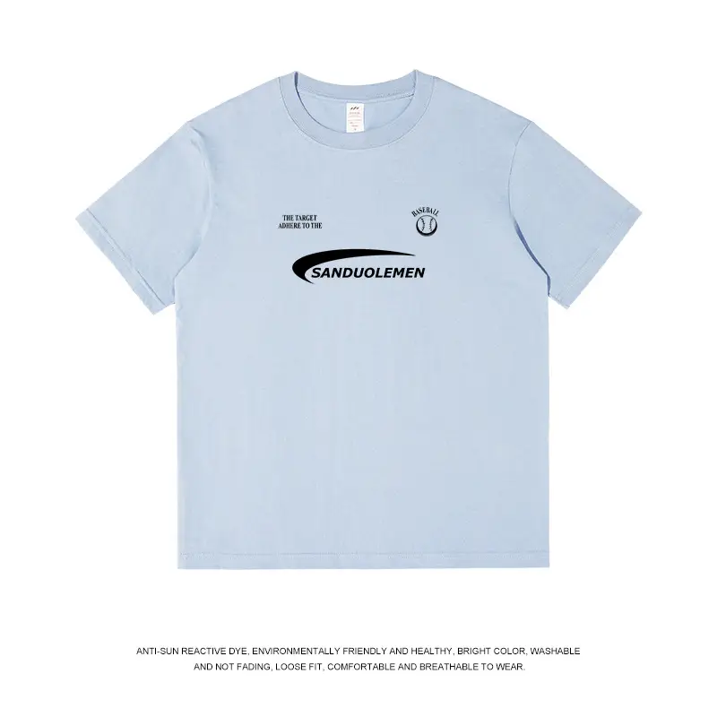 Men Black T-Shirt American Style Print Short Sleeve Cotton
