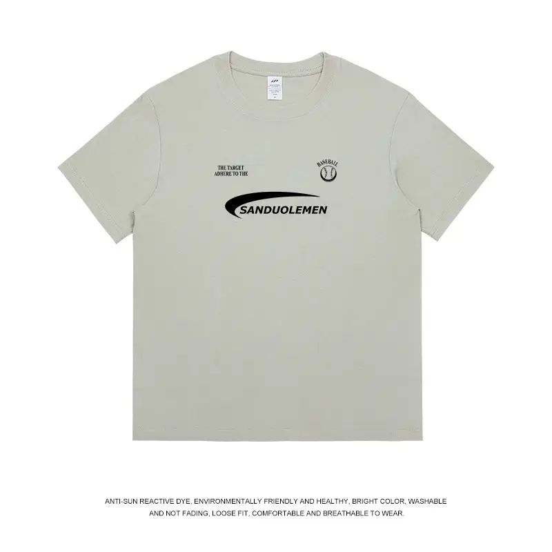 Men Black T-Shirt American Style Print Short Sleeve Cotton