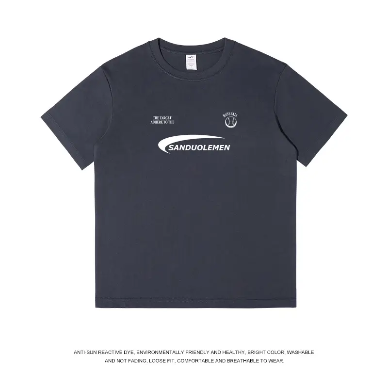 Men Black T-Shirt American Style Print Short Sleeve Cotton