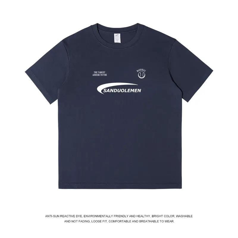 Men Black T-Shirt American Style Print Short Sleeve Cotton