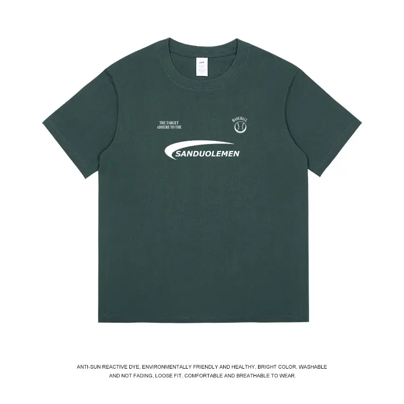 Men Black T-Shirt American Style Print Short Sleeve Cotton