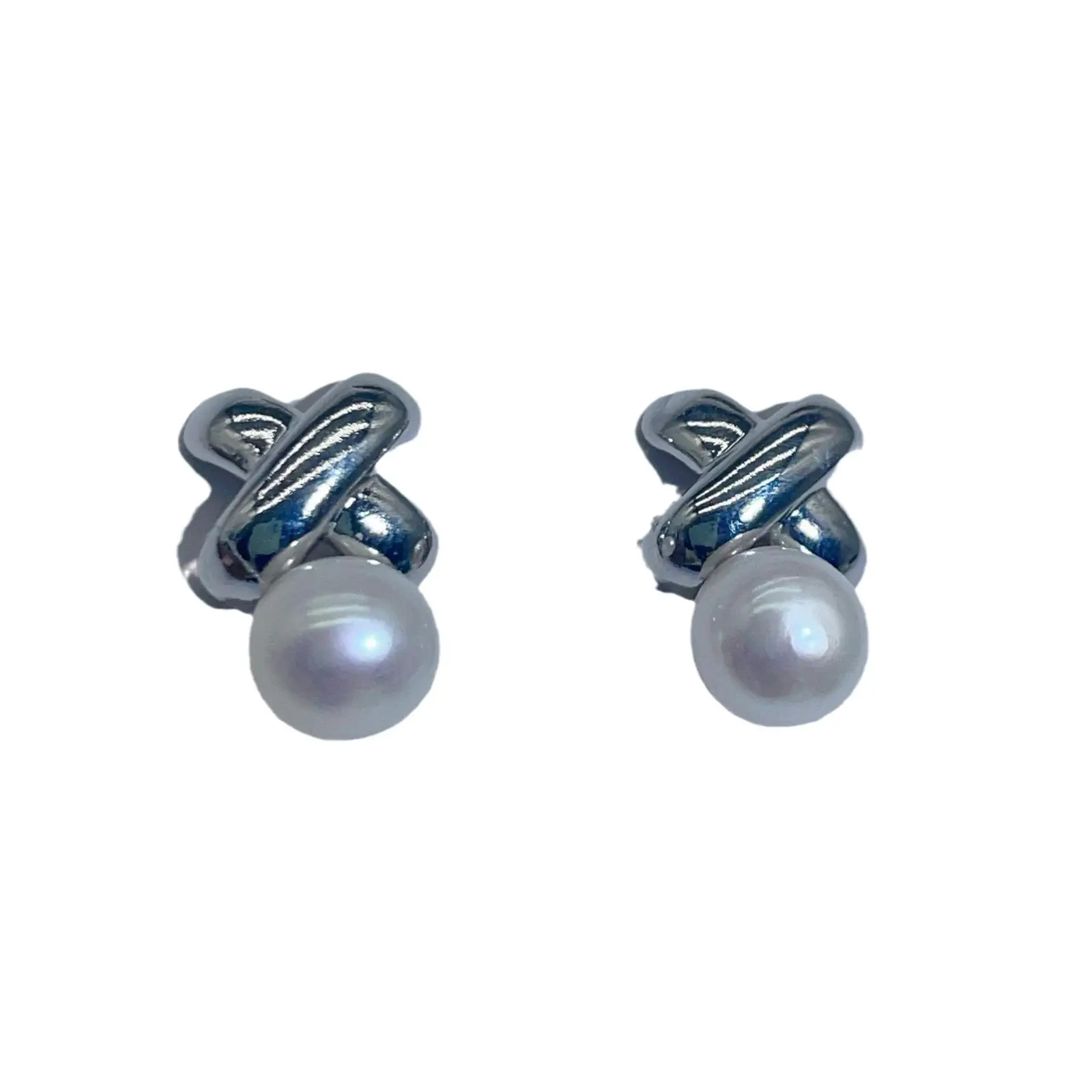Dan Tao Cross Pearl Earrings Gold Plated 925 Silver