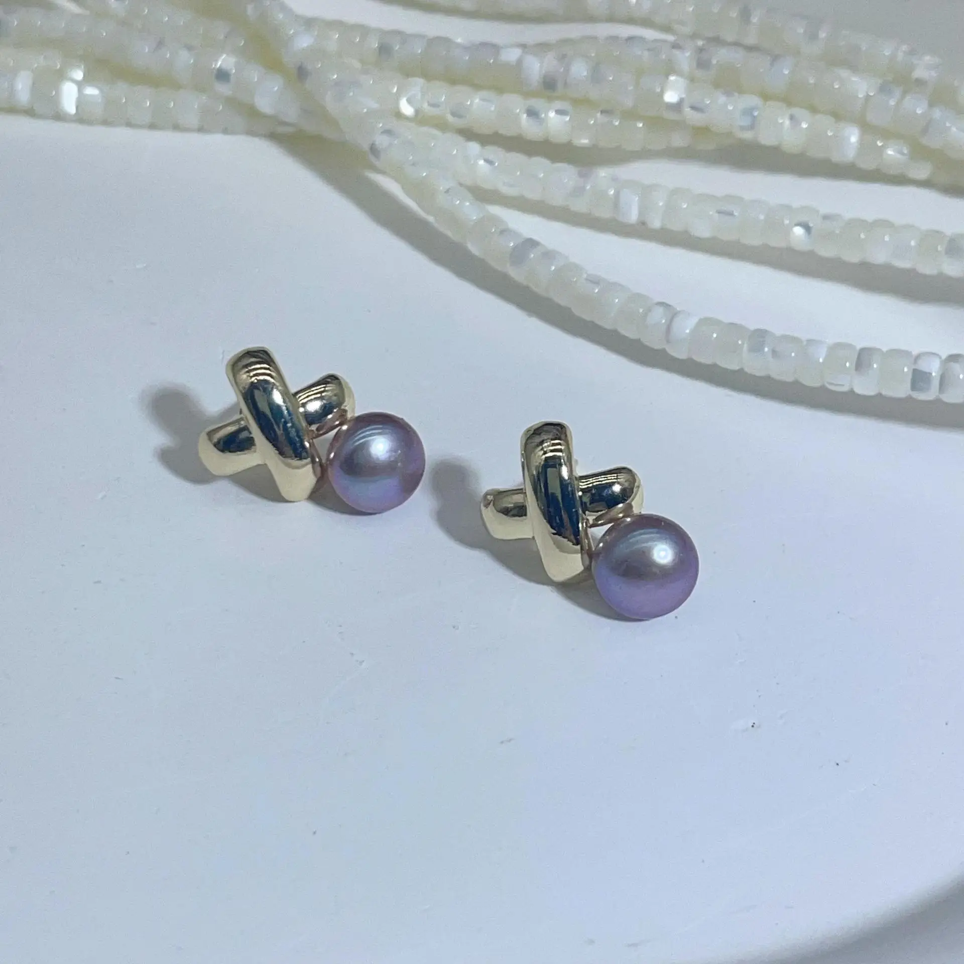Dan Tao Cross Pearl Earrings Gold Plated 925 Silver — feature 19
