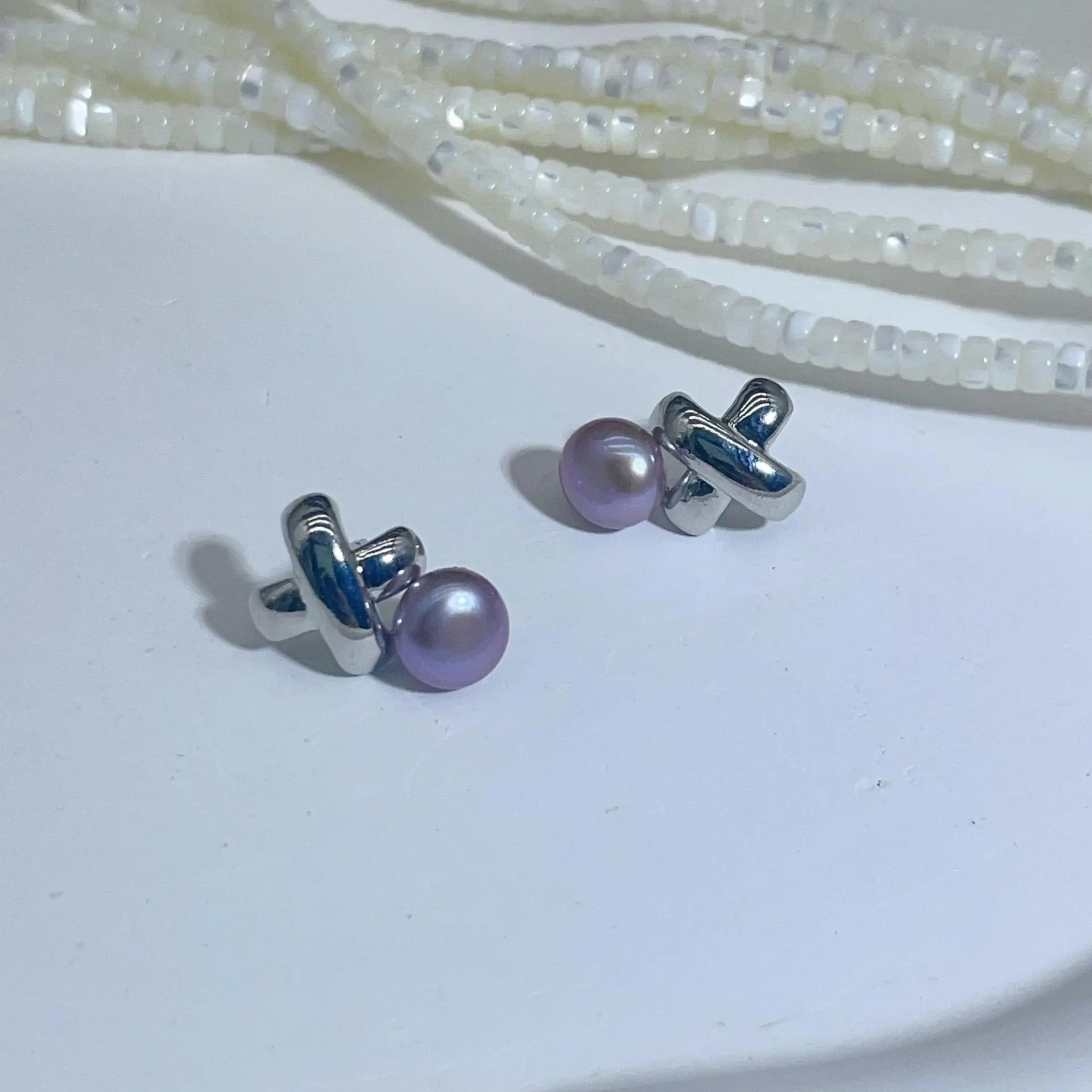 Dan Tao Cross Pearl Earrings Gold Plated 925 Silver — feature 20