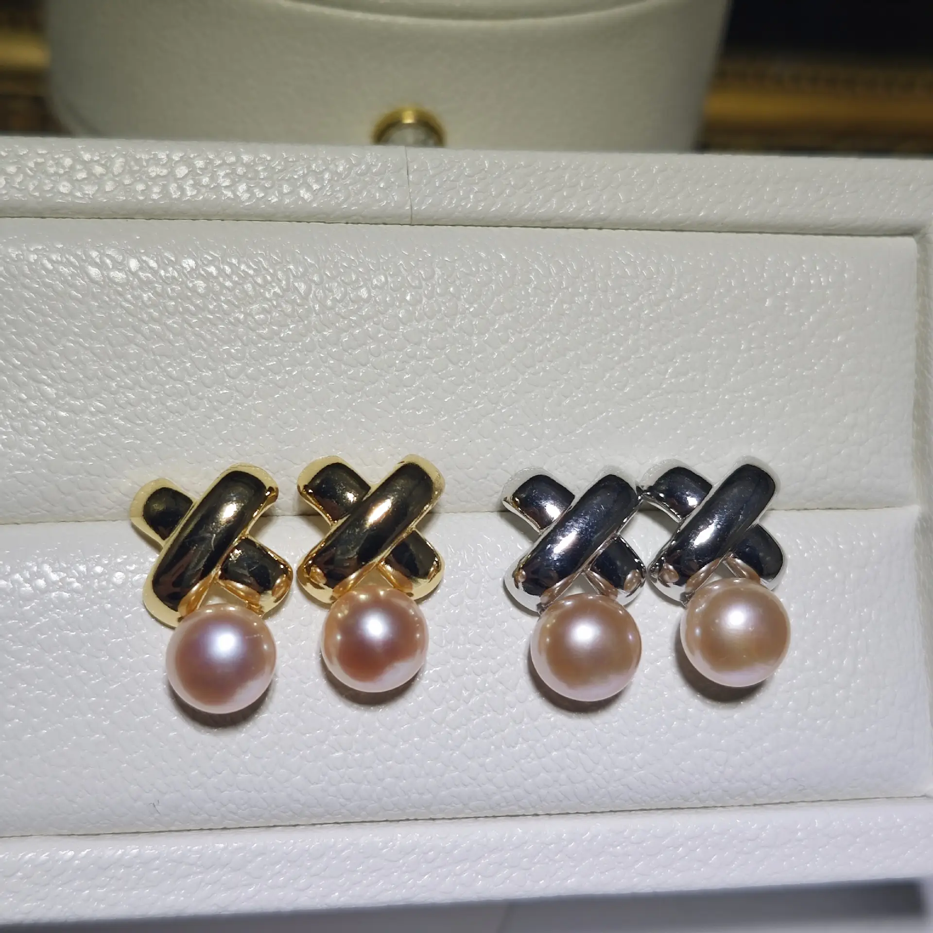 Dan Tao Cross Pearl Earrings Gold Plated 925 Silver — feature 5