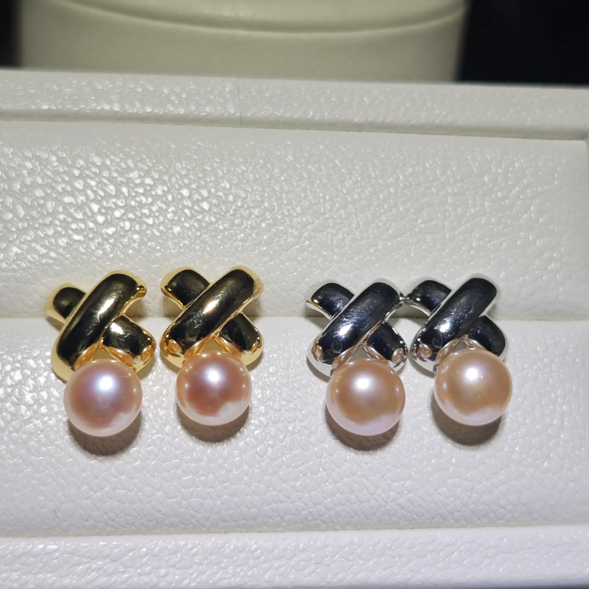 Dan Tao Cross Pearl Earrings Gold Plated 925 Silver