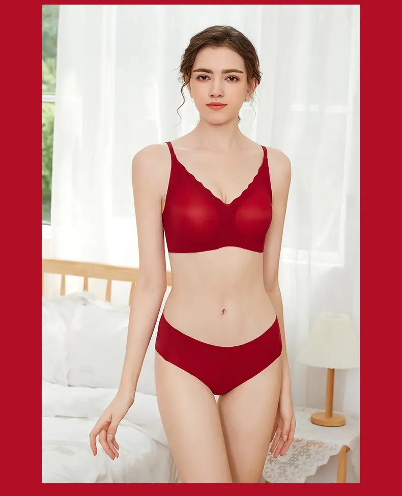 Red Seamless Push Up Bra Set Small — feature 17