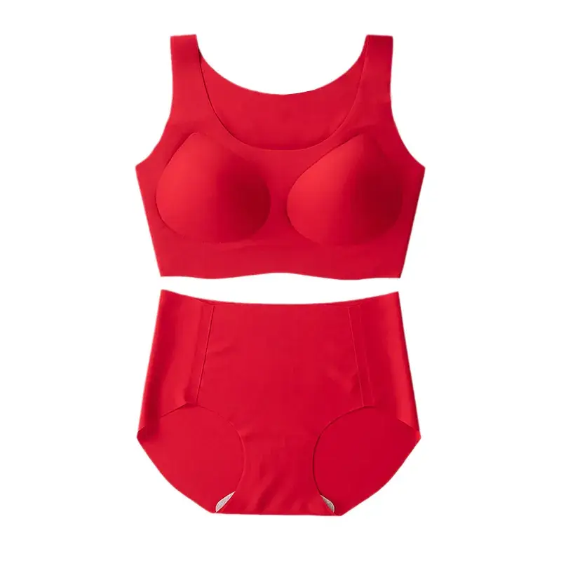 Red Seamless Push Up Bra Set Small