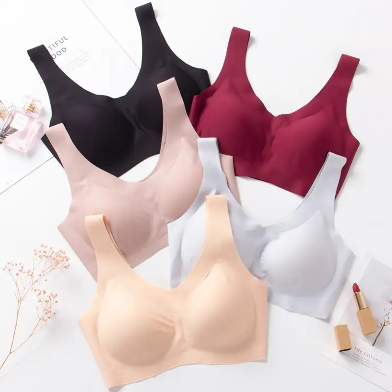 Japanese bra seamless women's underwear latex pad vest sports thin sleep bra ice silk bra push up - Image 11