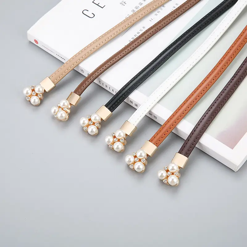Women's Genuine Leather Decorative Belt with Crystal Accent - Image 13