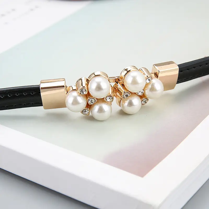 Women's Genuine Leather Decorative Belt with Crystal Accent - Image 14