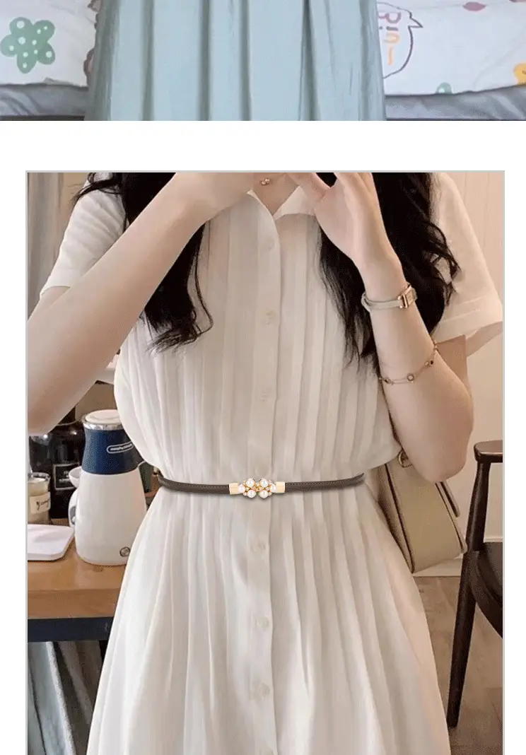 Women's Genuine Leather Decorative Belt with Crystal Accent β feature 2