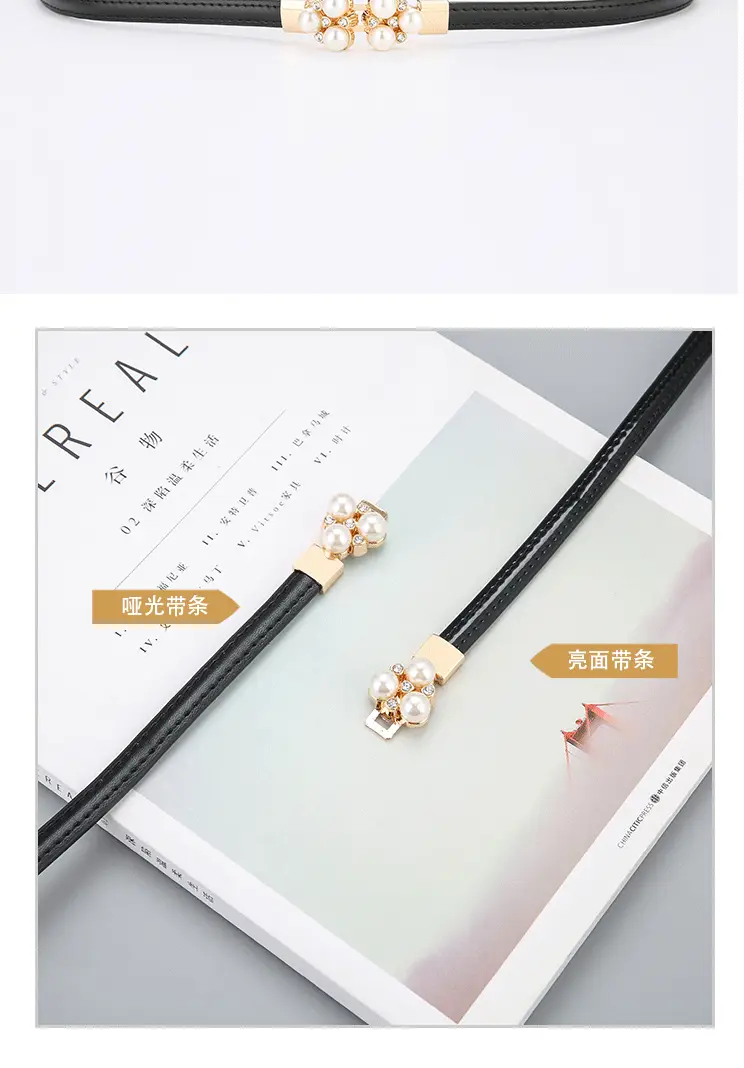 Women's Genuine Leather Decorative Belt with Crystal Accent β feature 4