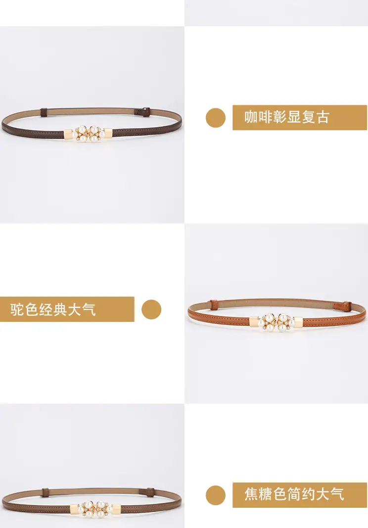 Women's Genuine Leather Decorative Belt with Crystal Accent β feature 7