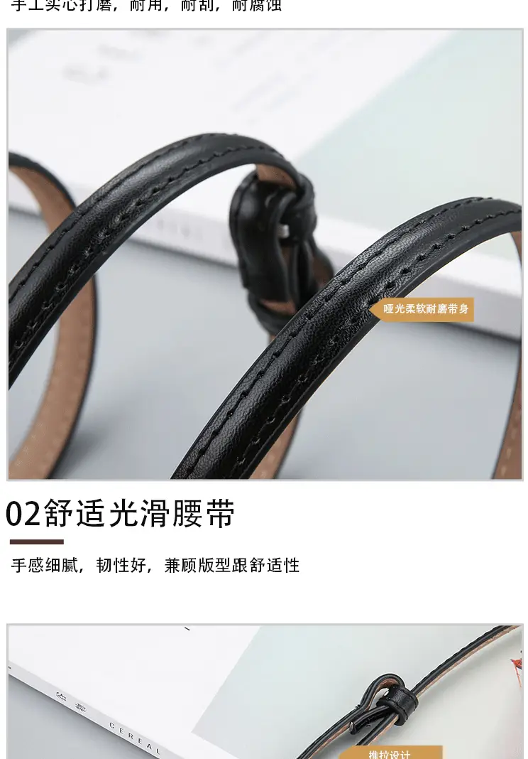 Women's Genuine Leather Decorative Belt with Crystal Accent β feature 9