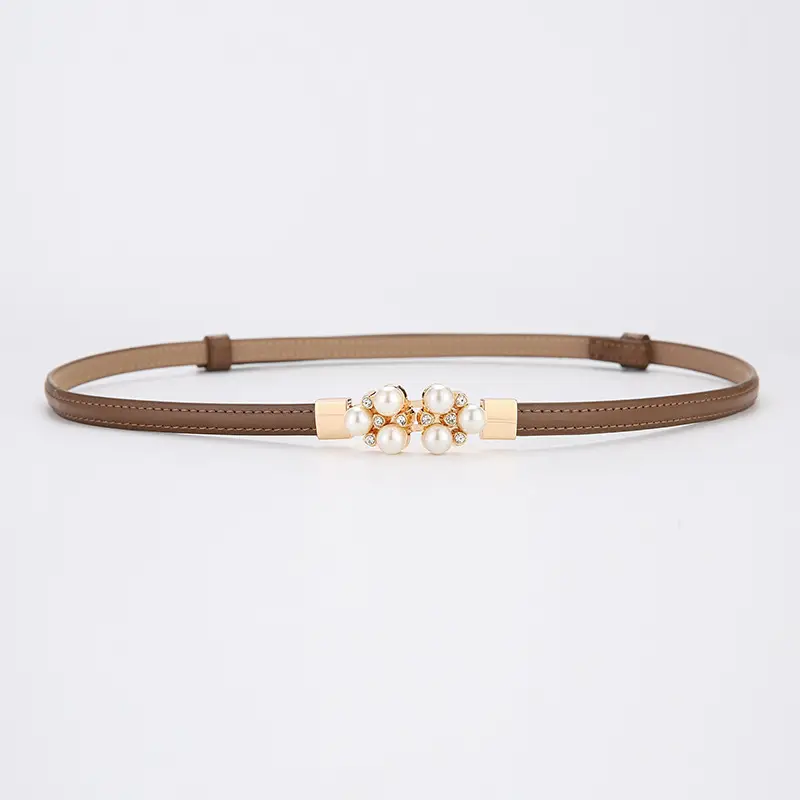 Women's Genuine Leather Decorative Belt with Crystal Accent - Image 3