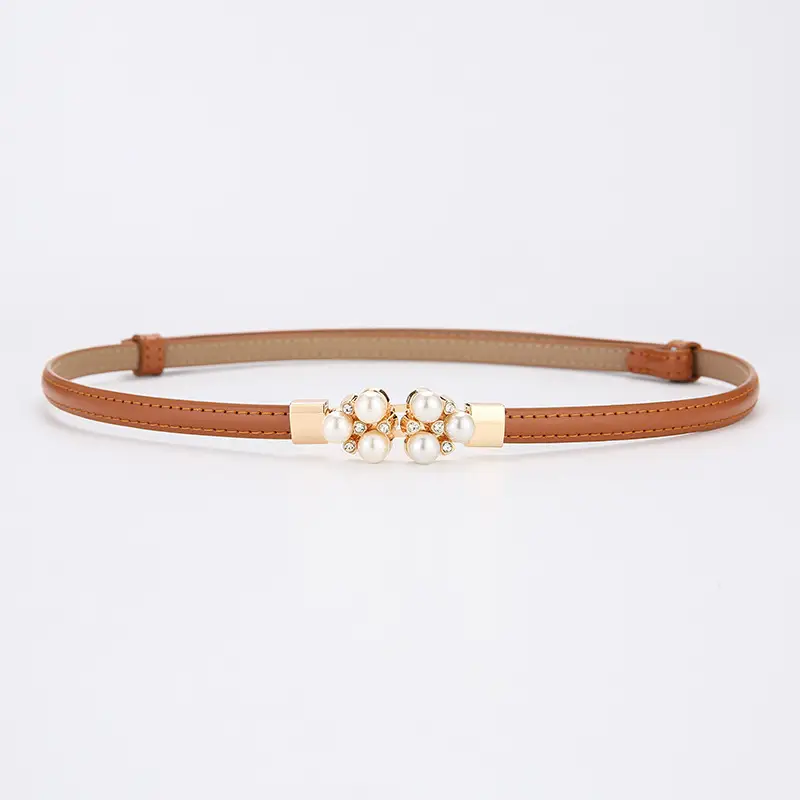 Women's Genuine Leather Decorative Belt with Crystal Accent - Image 4