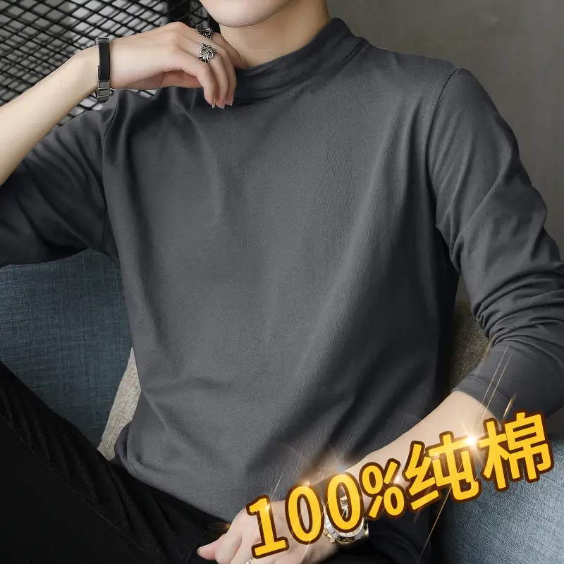 Men Cotton Turtleneck Sweatshirt Maroon Long Sleeve - Image 7