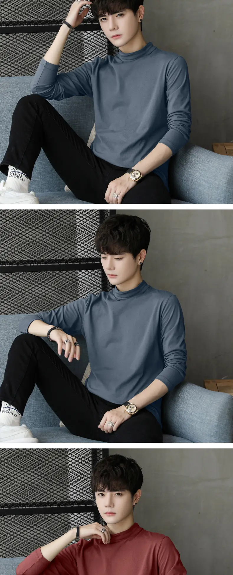Men Cotton Turtleneck Sweatshirt Maroon Long Sleeve — feature 11