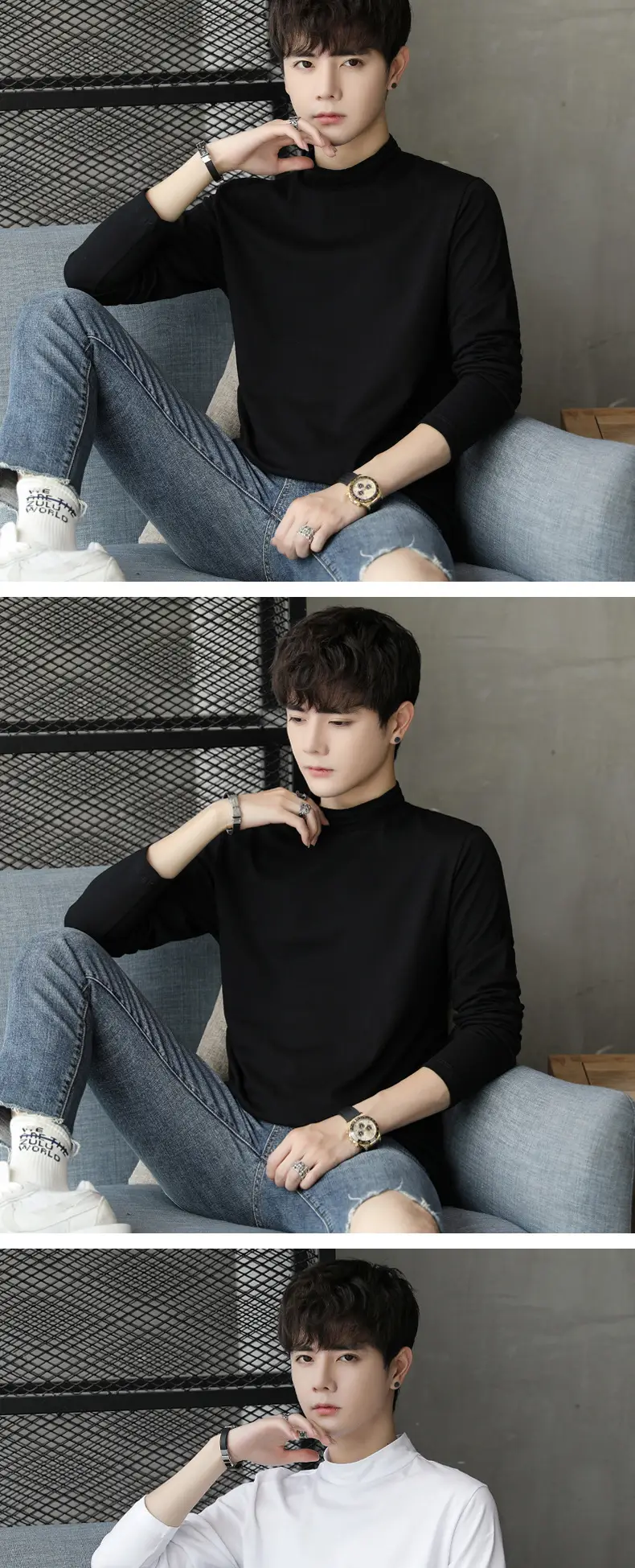 Men Cotton Turtleneck Sweatshirt Maroon Long Sleeve — feature 6