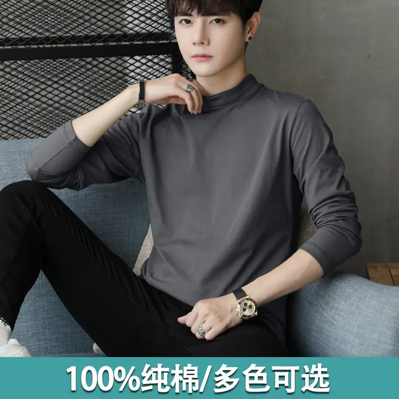 Men Cotton Turtleneck Sweatshirt Maroon Long Sleeve - Image 3