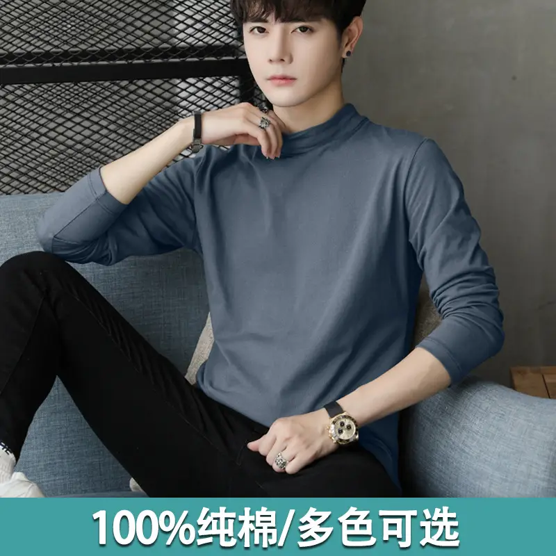 Men Cotton Turtleneck Sweatshirt Maroon Long Sleeve - Image 5