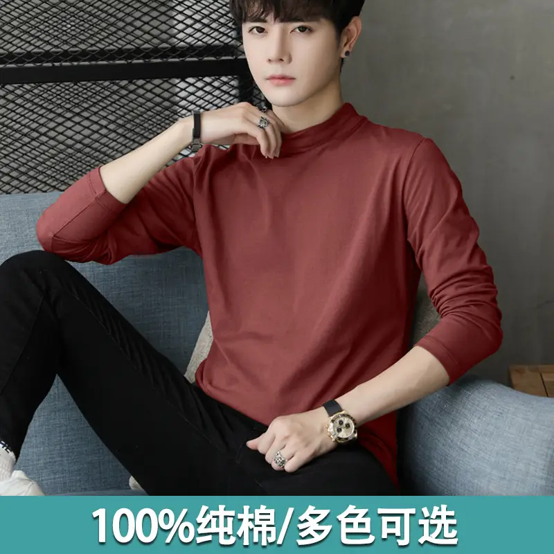 Men Cotton Turtleneck Sweatshirt Maroon Long Sleeve - Image 6