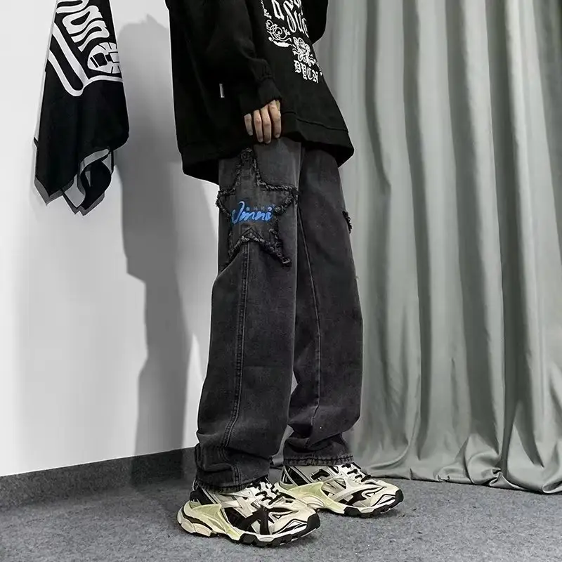 Men Black Cotton Jogger Pants Straight Star Casual Pants — feature 5