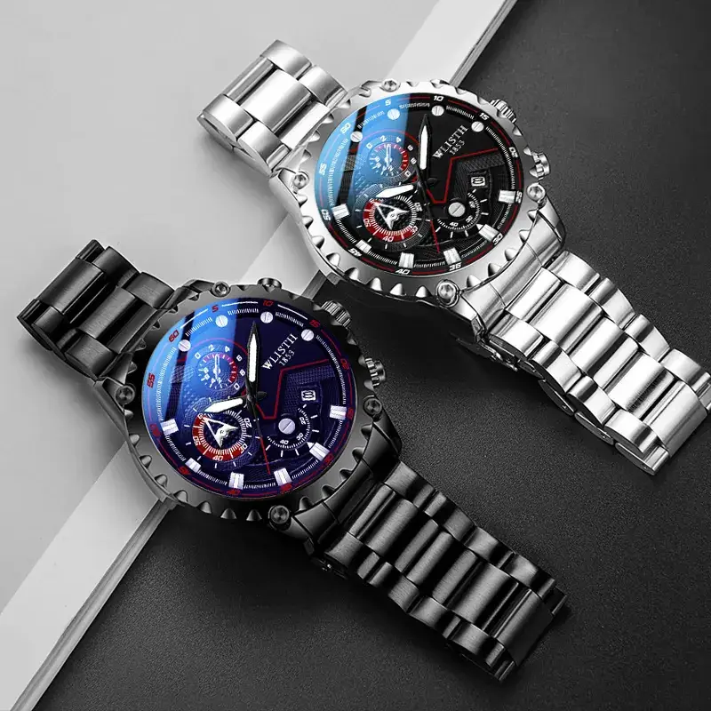 Men's Black Chronograph Watch with Luminous Dial - Image 5
