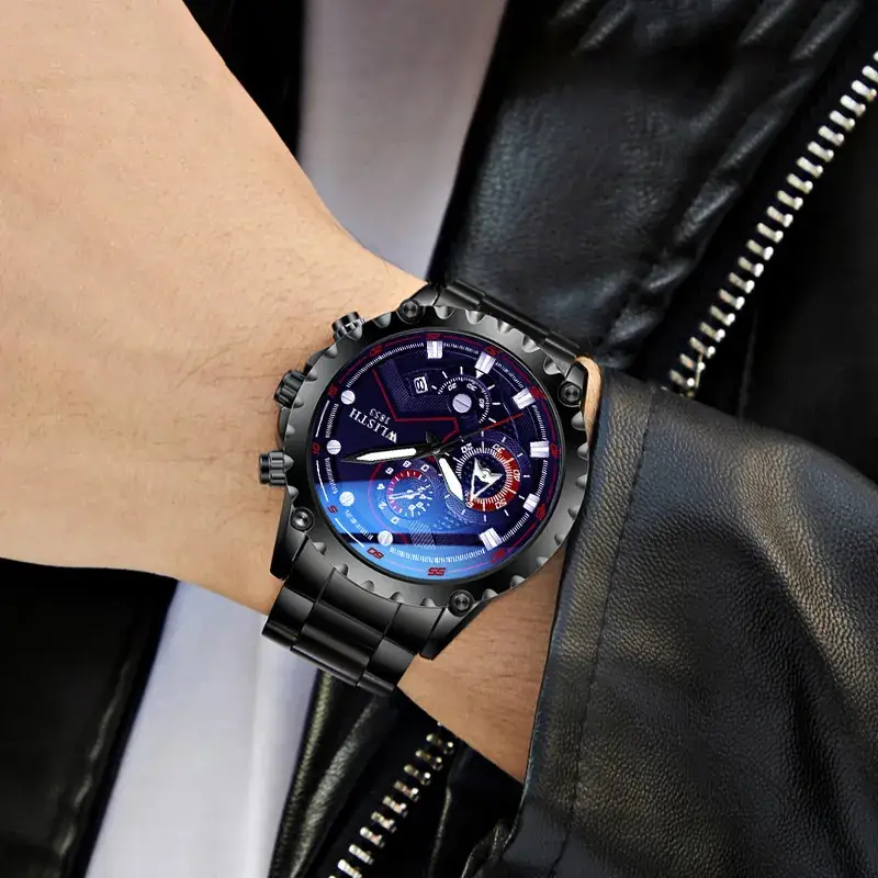 Men's Black Chronograph Watch with Luminous Dial - Image 6