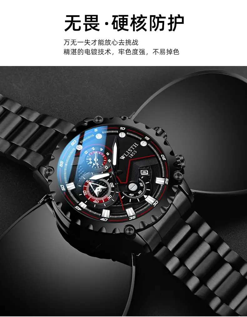 Men's Black Chronograph Watch with Luminous Dial — feature 12