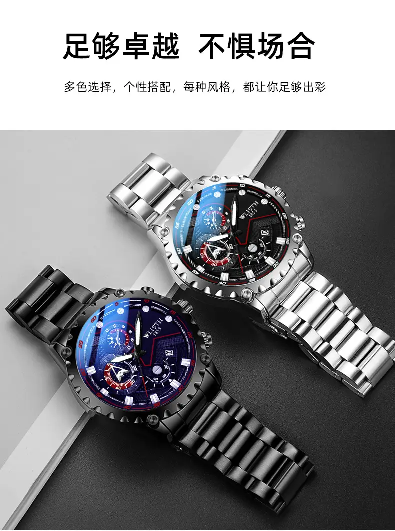 Men's Black Chronograph Watch with Luminous Dial — feature 14