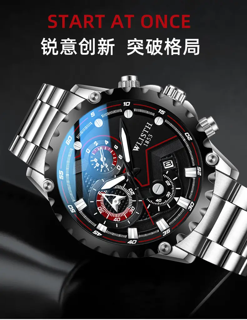 Men's Black Chronograph Watch with Luminous Dial — feature 3