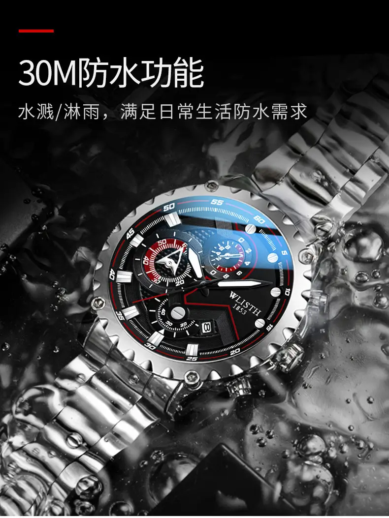 Men's Black Chronograph Watch with Luminous Dial — feature 9