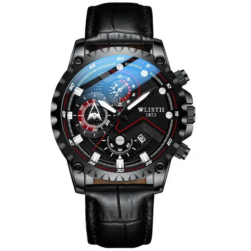 Men's Black Chronograph Watch with Luminous Dial - Image 4