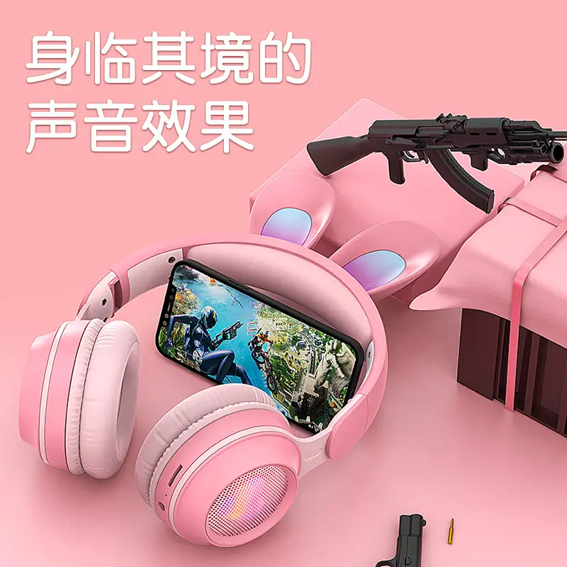 Pink Over-Ear Wireless Gaming Earphones with Rabbit Ears - Image 8