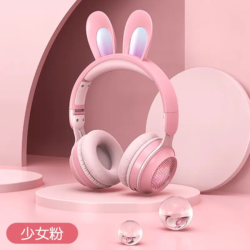 Pink Over-Ear Wireless Gaming Earphones with Rabbit Ears - Image 2