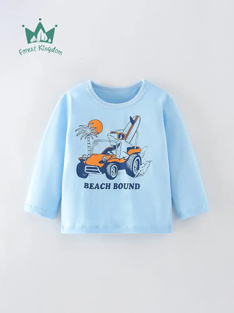 Boys Cotton Long Sleeve T-Shirt Blue Beach Sound Cartoon