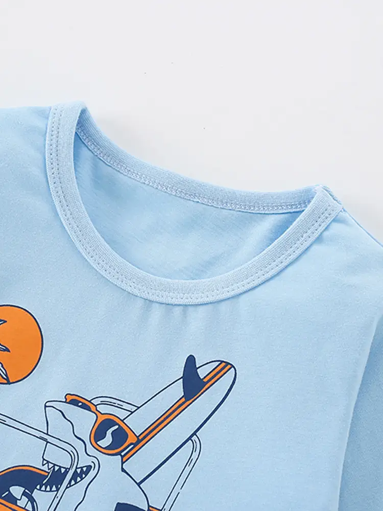 Boys Cotton Long Sleeve T-Shirt Blue Beach Sound Cartoon