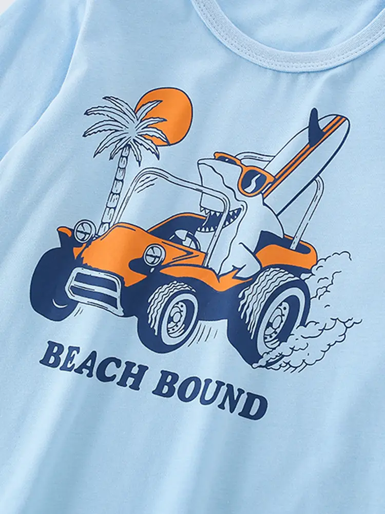 Boys Cotton Long Sleeve T-Shirt Blue Beach Sound Cartoon