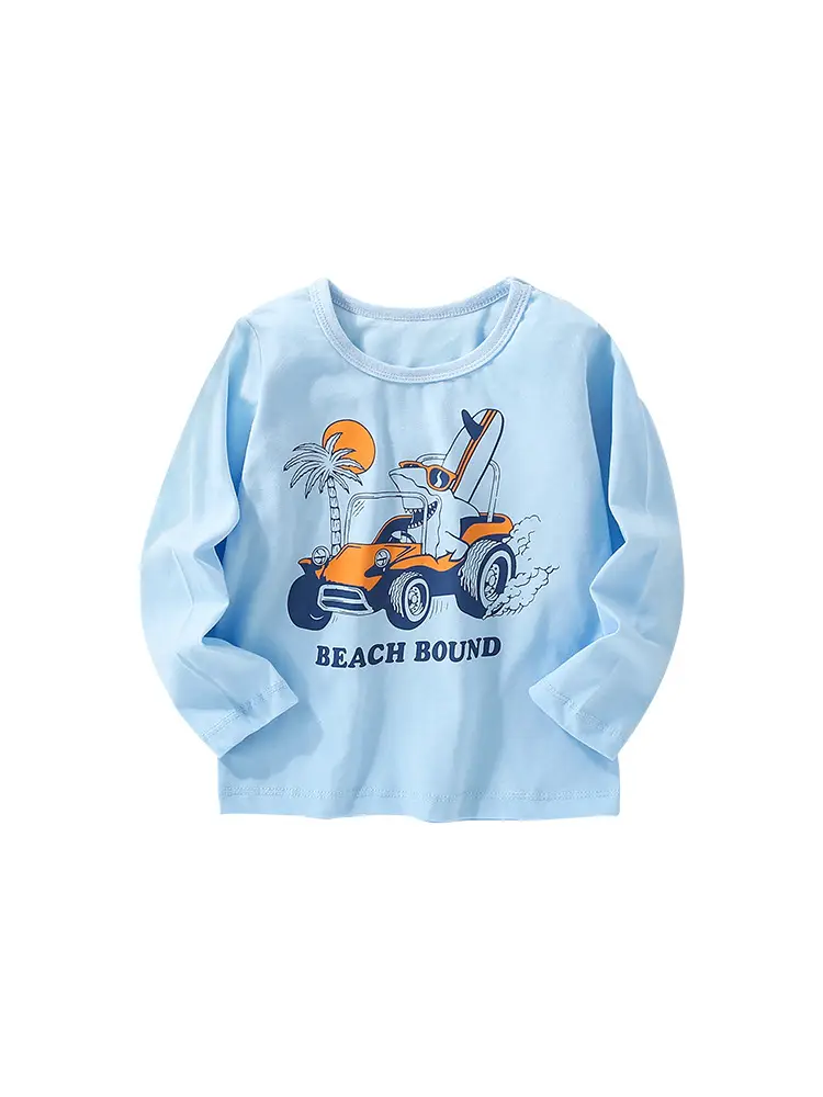 Boys Cotton Long Sleeve T-Shirt Blue Beach Sound Cartoon