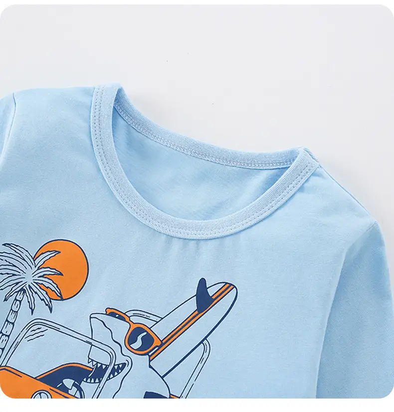 Boys Cotton Long Sleeve T-Shirt Blue Beach Sound Cartoon — feature 12