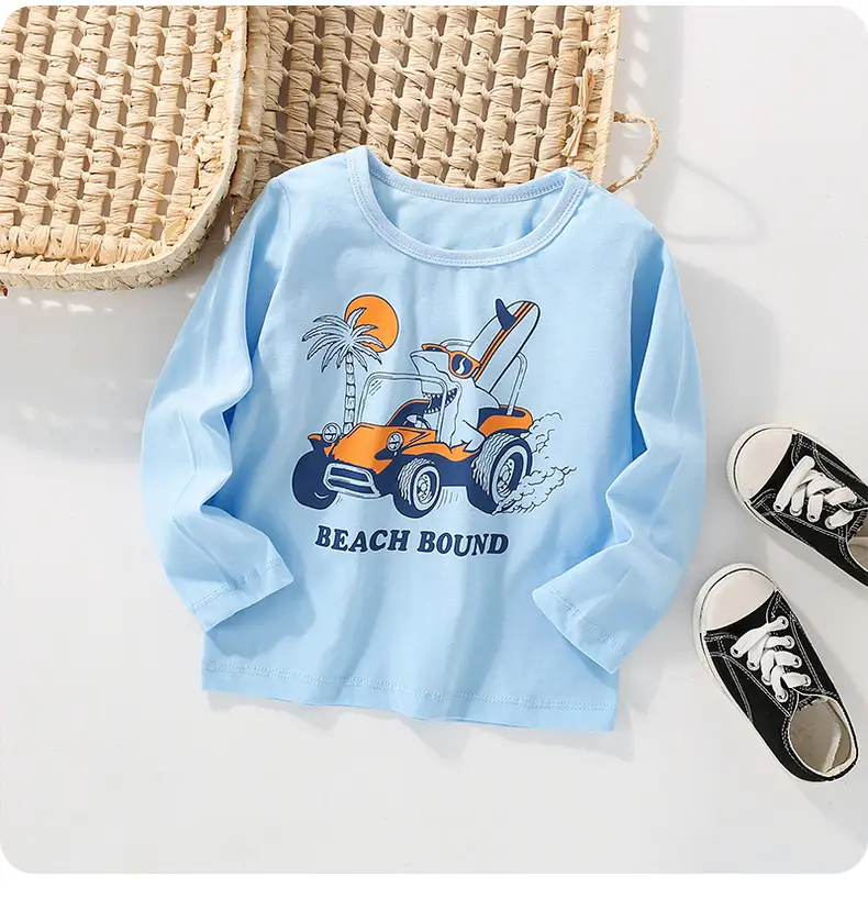 Boys Cotton Long Sleeve T-Shirt Blue Beach Sound Cartoon — feature 2