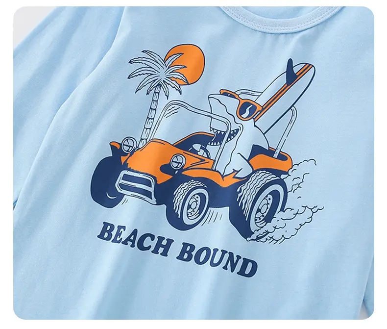 Boys Cotton Long Sleeve T-Shirt Blue Beach Sound Cartoon — feature 4