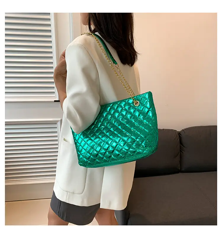 Green Velvet Rhombus Embroidery Shoulder Tote Bag — feature 26