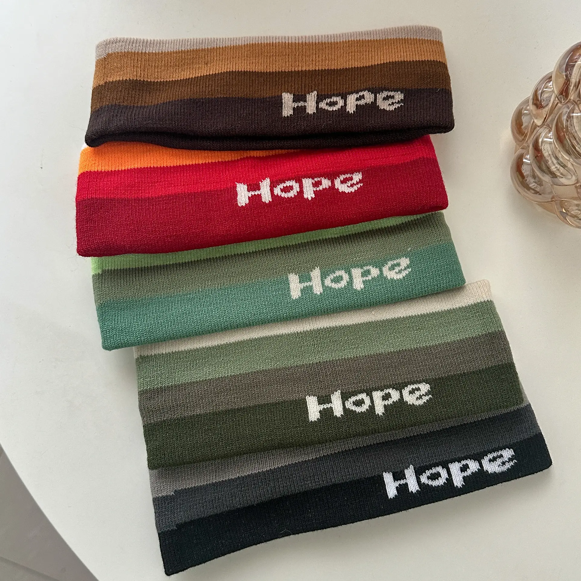 Green Knitted Hair Band with Hope Print - Image 6