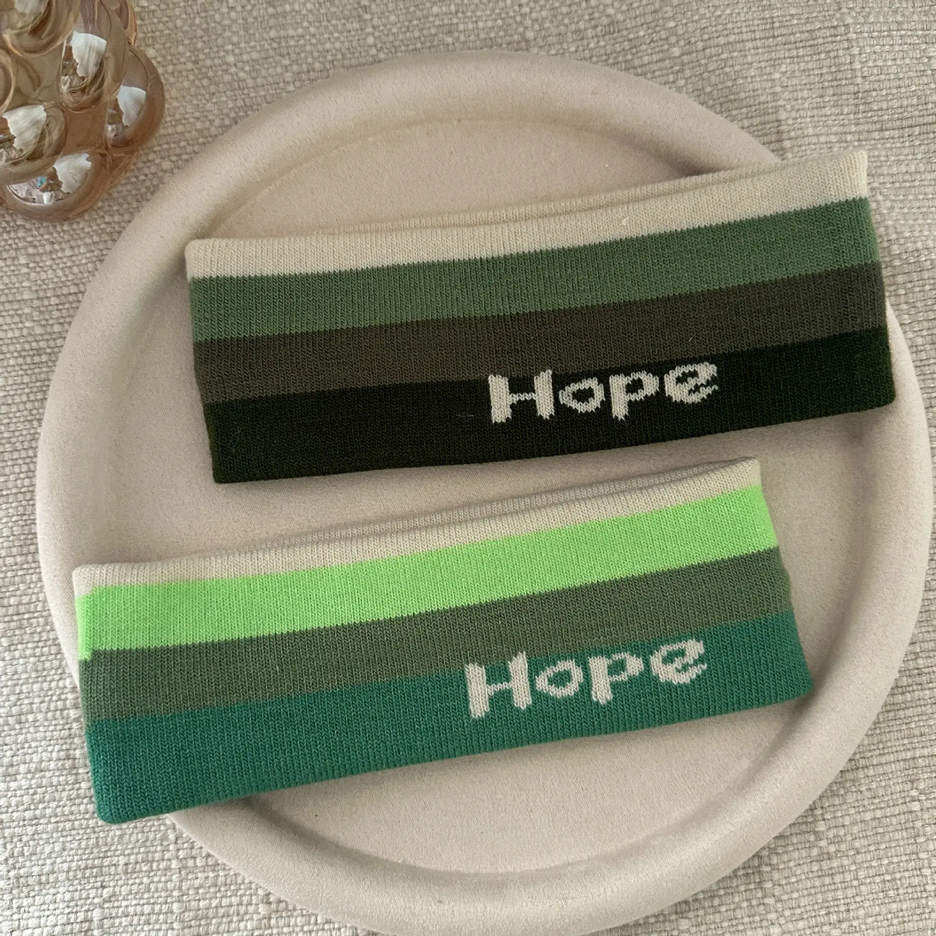 Green Knitted Hair Band with Hope Print - Image 8